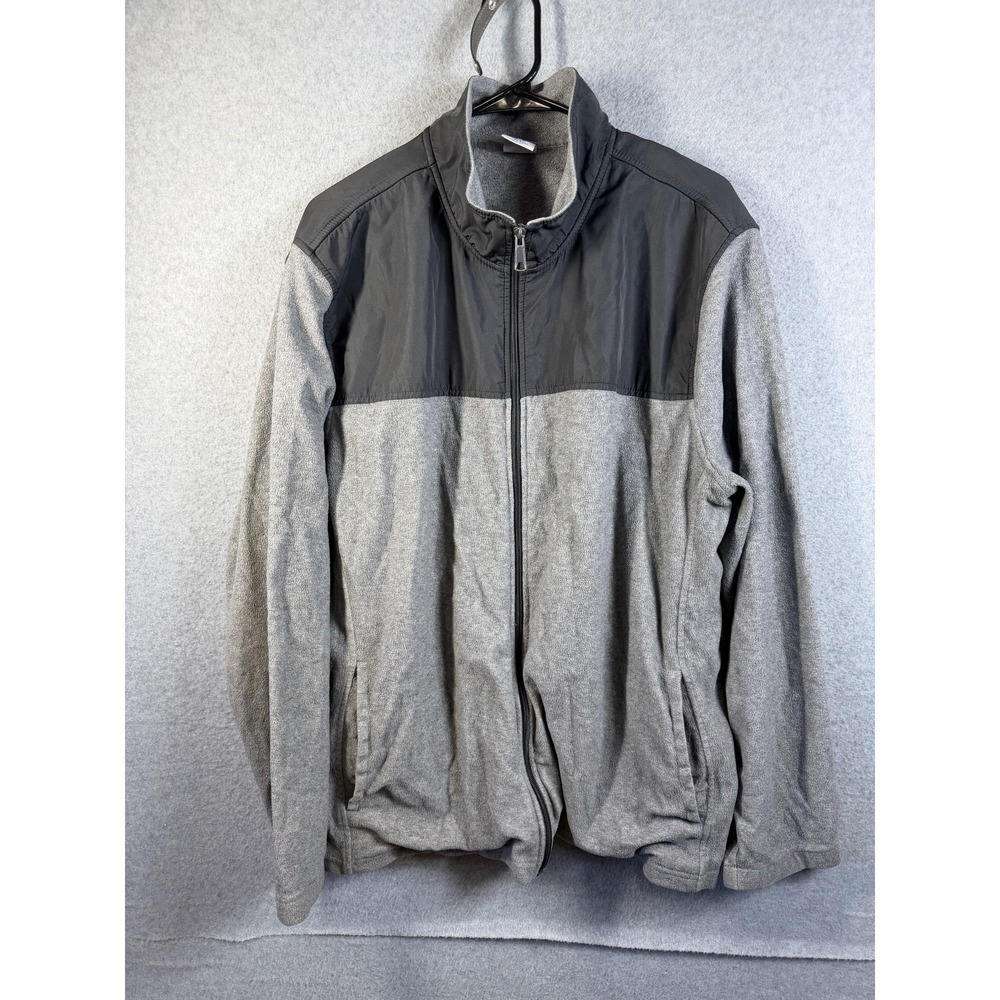 Starter Jacket Mens 2XL Gray Black Fleece Full Zip Colorblock Stand Collar Warm